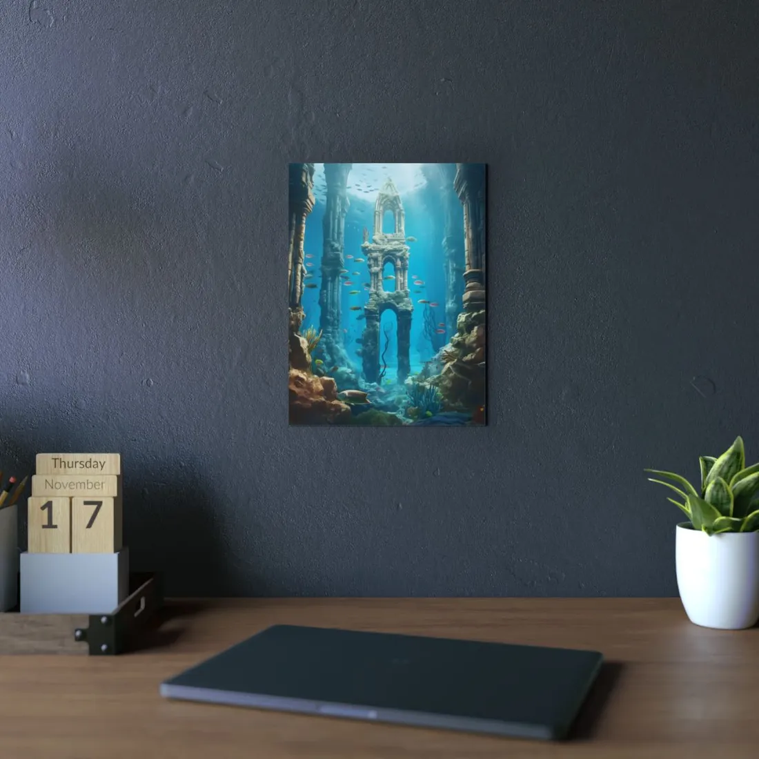 Unveiling the Hidden Underwater Lost City: Ancient Ruins - Metal Poster