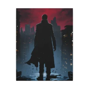 Man Silhouette in Rainy City Canvas Print