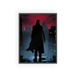 Man Silhouette in Rainy City Framed Poster