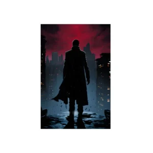 Man Silhouette in Rainy City Metal Poster
