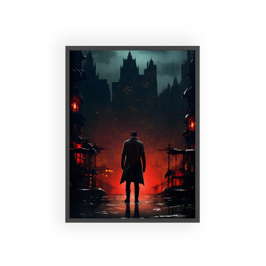 Urban Fantasy Detective: Cityscape at Dusk - Noir - Framed Poster