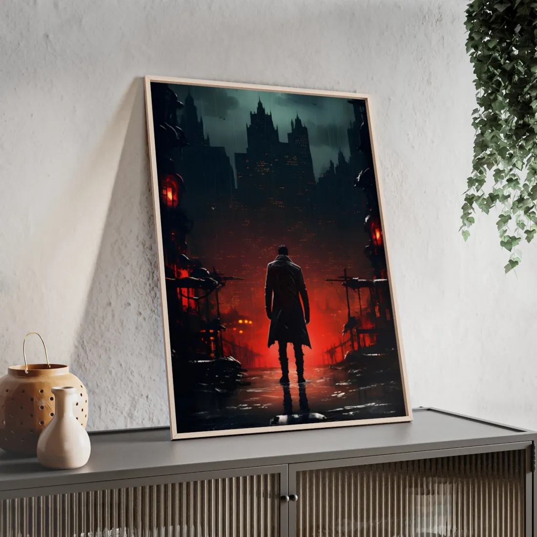Urban Fantasy Detective: Cityscape at Dusk - Noir - Framed Poster