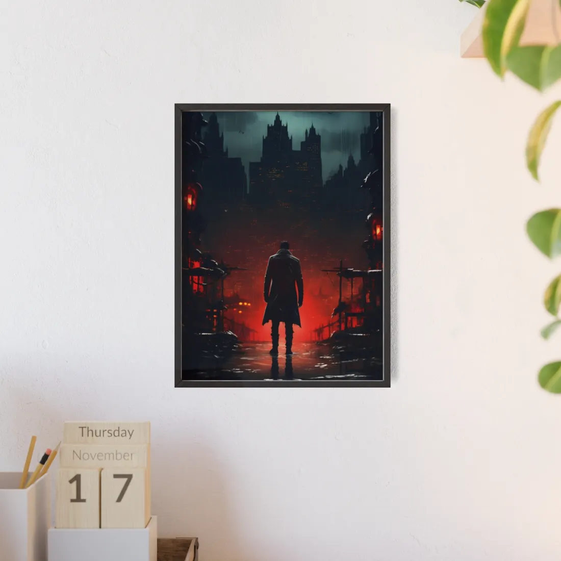 Urban Fantasy Detective: Cityscape at Dusk - Noir - Framed Poster