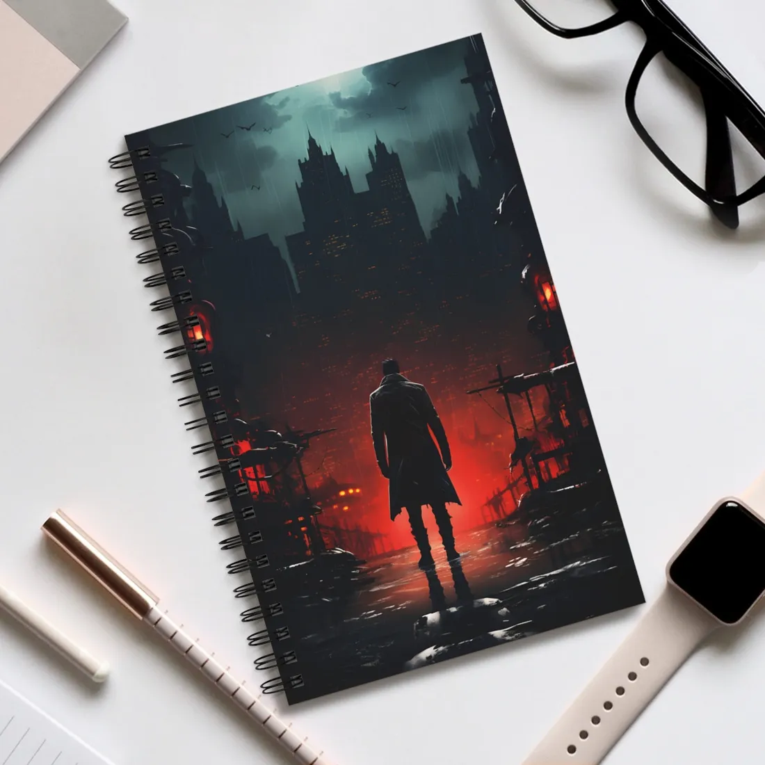 Urban Fantasy Detective: Cityscape at Dusk - Noir - Spiral Notebook