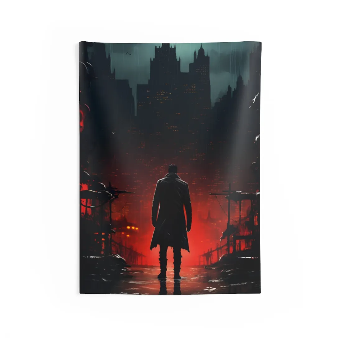 Urban Fantasy Detective: Cityscape at Dusk - Noir - Wall Tapestry