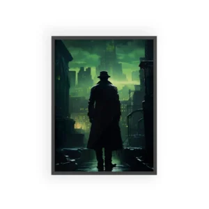 Silhouetted Figure in Rainy Alley Framed Poster