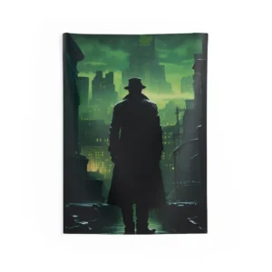 Silhouetted Figure in Rainy Alley Wall Tapestry