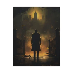 Man Facing City at Night Canvas Print
