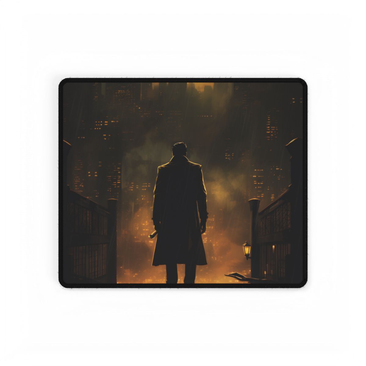 Urban Fantasy Detective: Moody City Skyline Reflection - Desk Mat