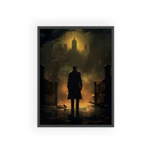 Man Facing City at Night Framed Poster