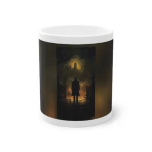 Man Facing City at Night Mug