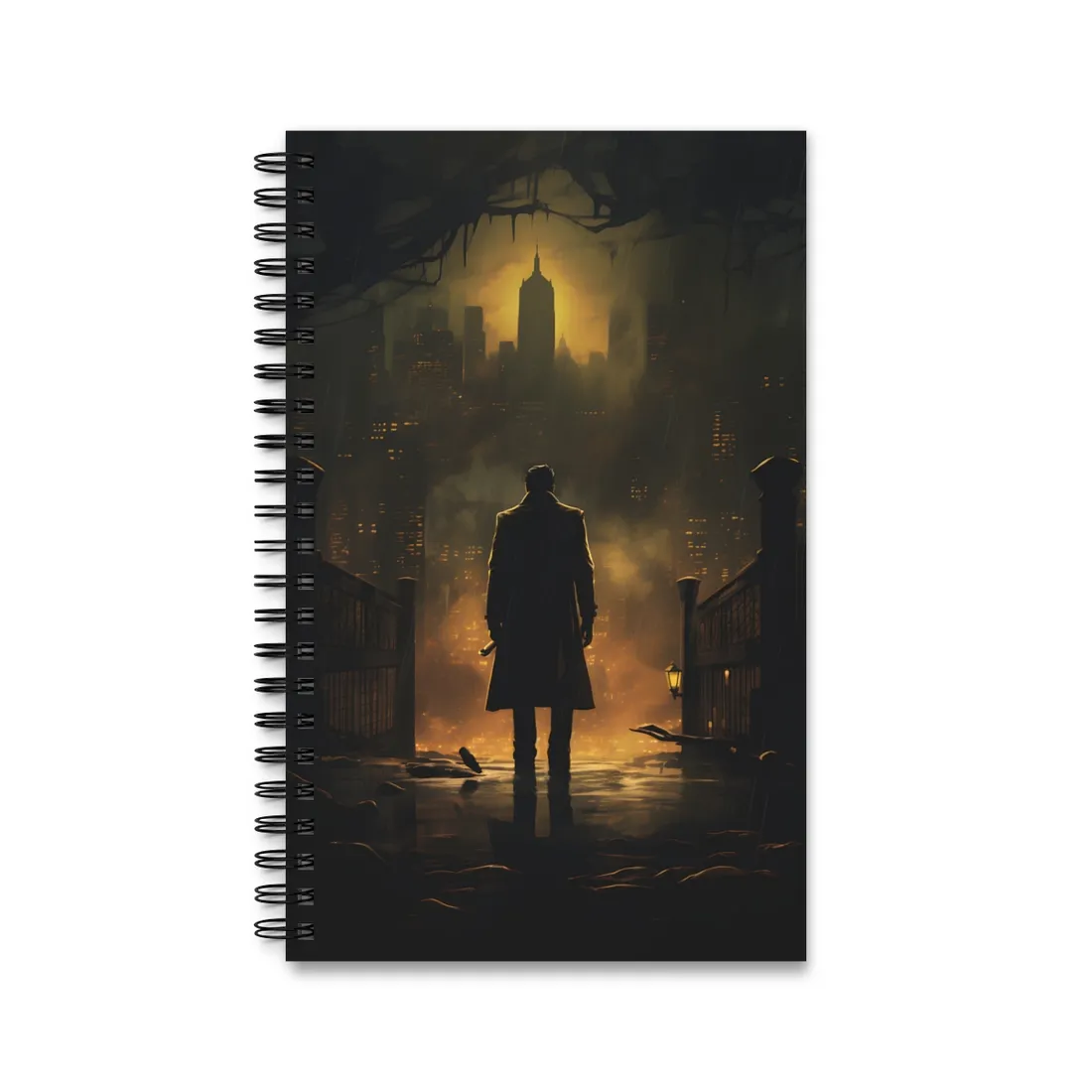 Urban Fantasy Detective: Moody City Skyline Reflection - Spiral Notebook
