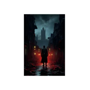 Lone Figure on Gothic Street Metal Poster