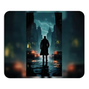 Silhouetted Man on Rainy Street Mouse Pad