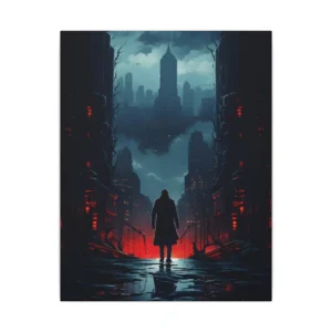 Lone Figure in Rainy City Canvas Print