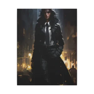 Woman in Black Trench Coat Canvas Print