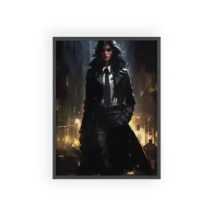 Woman in Black Trench Coat Framed Poster