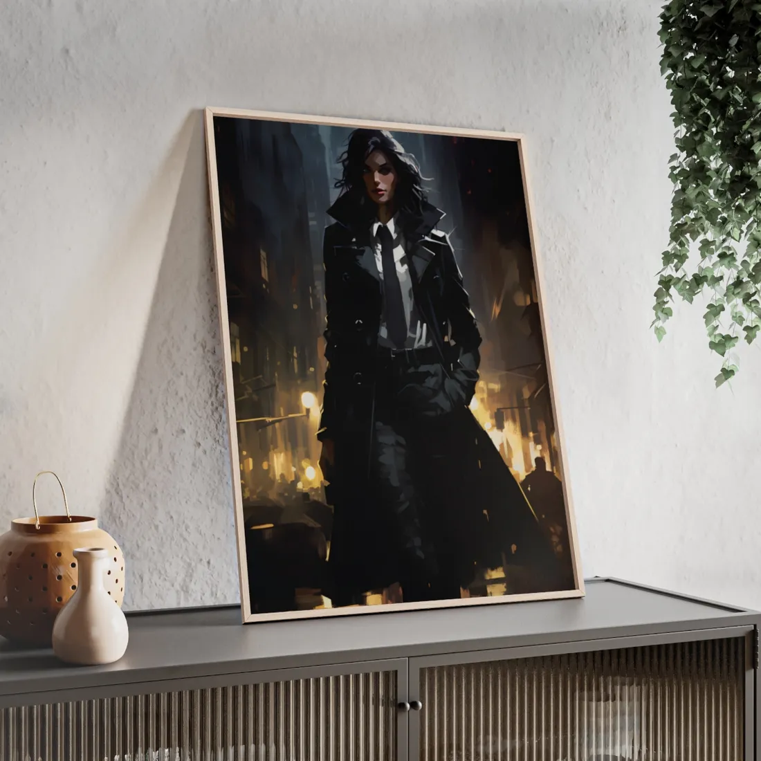 Urban Fantasy Detective: Mystery in City Streets - Framed Poster
