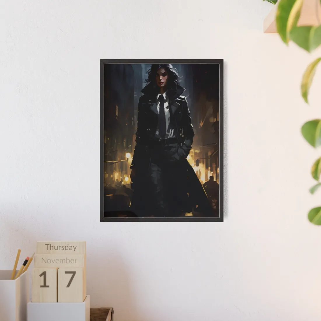 Urban Fantasy Detective: Mystery in City Streets - Framed Poster