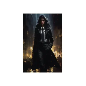 Woman in Black Trench Coat Metal Poster