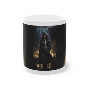 Woman in Black Trench Coat Mug