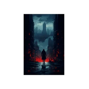 Lone Figure in Rainy City Metal Poster