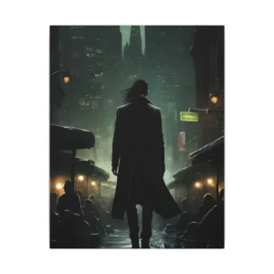 Person in Rainy City Street Canvas Print