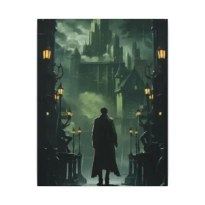 Man Facing Gothic City Canvas Print