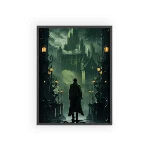 Man Facing Gothic City Framed Poster