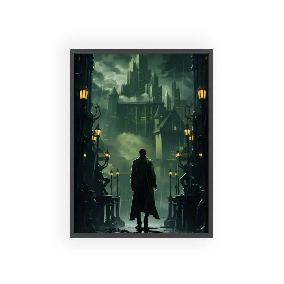 Urban Fantasy Detective: Noir Cityscape Graphic Novel - Framed Poster
