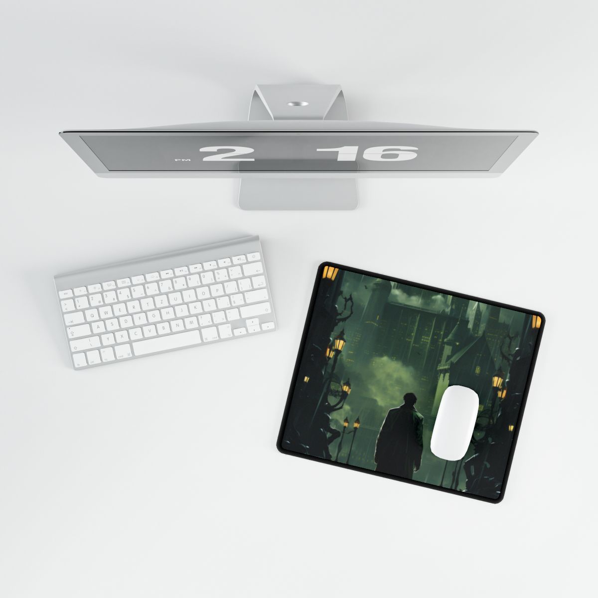 Urban Fantasy Detective: Noir Cityscape Graphic Novel Illustration - Desk Mat