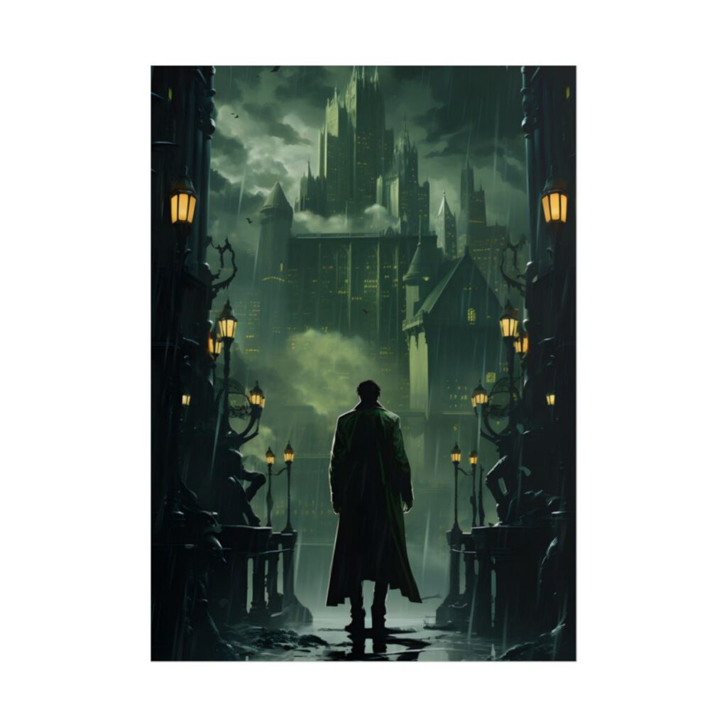 Urban Fantasy Detective: Noir Cityscape Graphic Novel Illustration - Poster