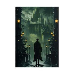 Man Facing Gothic City Poster