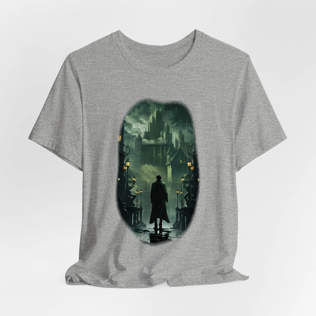 Urban Fantasy Detective: Noir Cityscape Graphic Novel - T-Shirt (Athletic Heather)