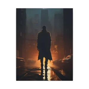 Man on Rainy City Street Canvas Print