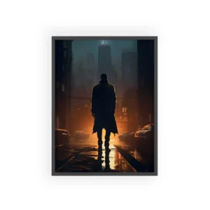 Man on Rainy City Street Framed Poster