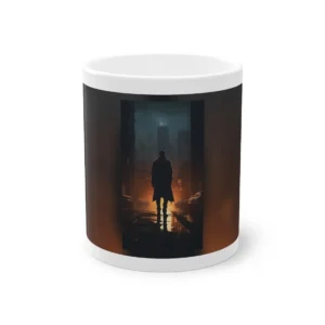 Man on Rainy City Street Mug