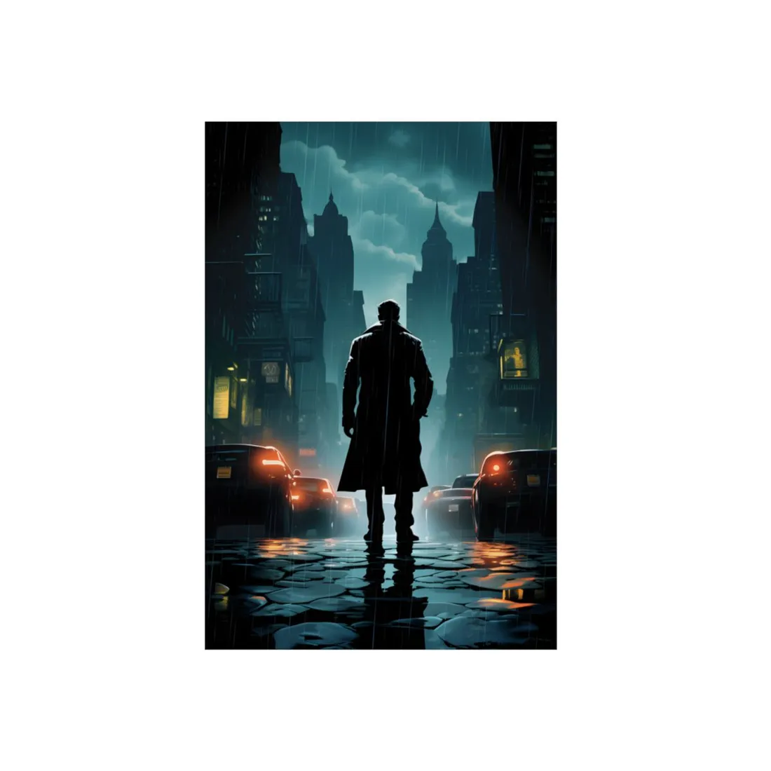 Urban Fantasy Detective: Shadowy Street at Night - Metal Poster
