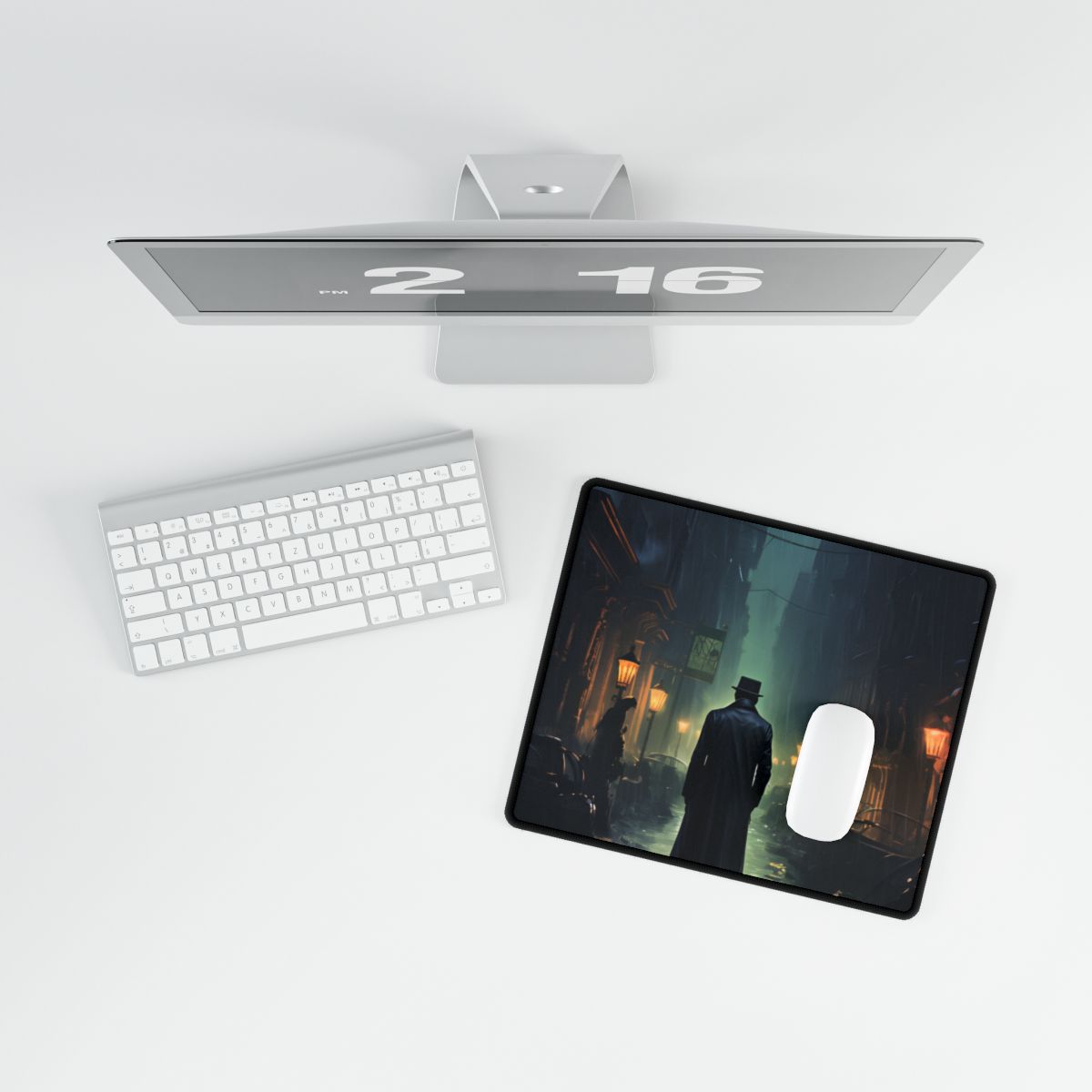 Urban Fantasy Mystery: Hard-Boiled Detective in Cityscape - Desk Mat