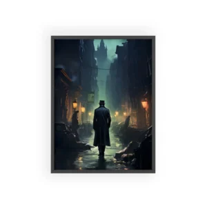 Figure Walking a Rainy Street Framed Poster