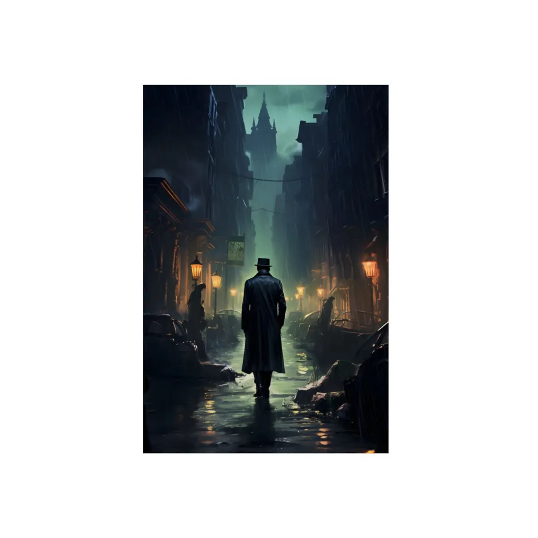 Urban Fantasy Mystery: Hard-Boiled Detective in Cityscape - Metal Poster