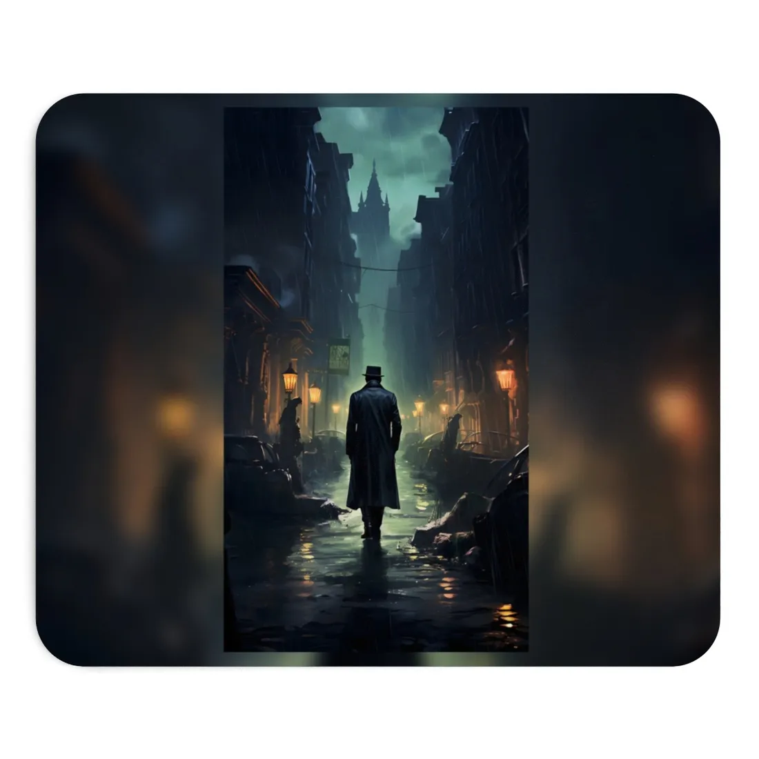 Urban Fantasy Mystery: Hard-Boiled Detective in Cityscape - Mouse Pad