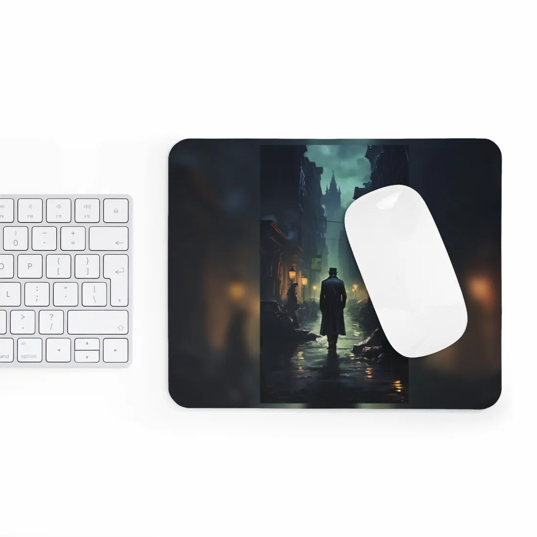Urban Fantasy Mystery: Hard-Boiled Detective in Cityscape - Mouse Pad