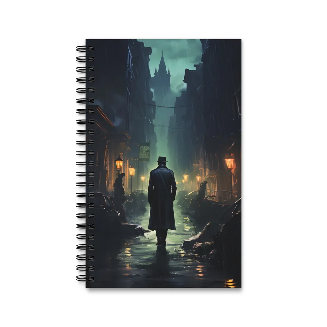 Urban Fantasy Mystery: Hard-Boiled Detective in Cityscape - Spiral Notebook