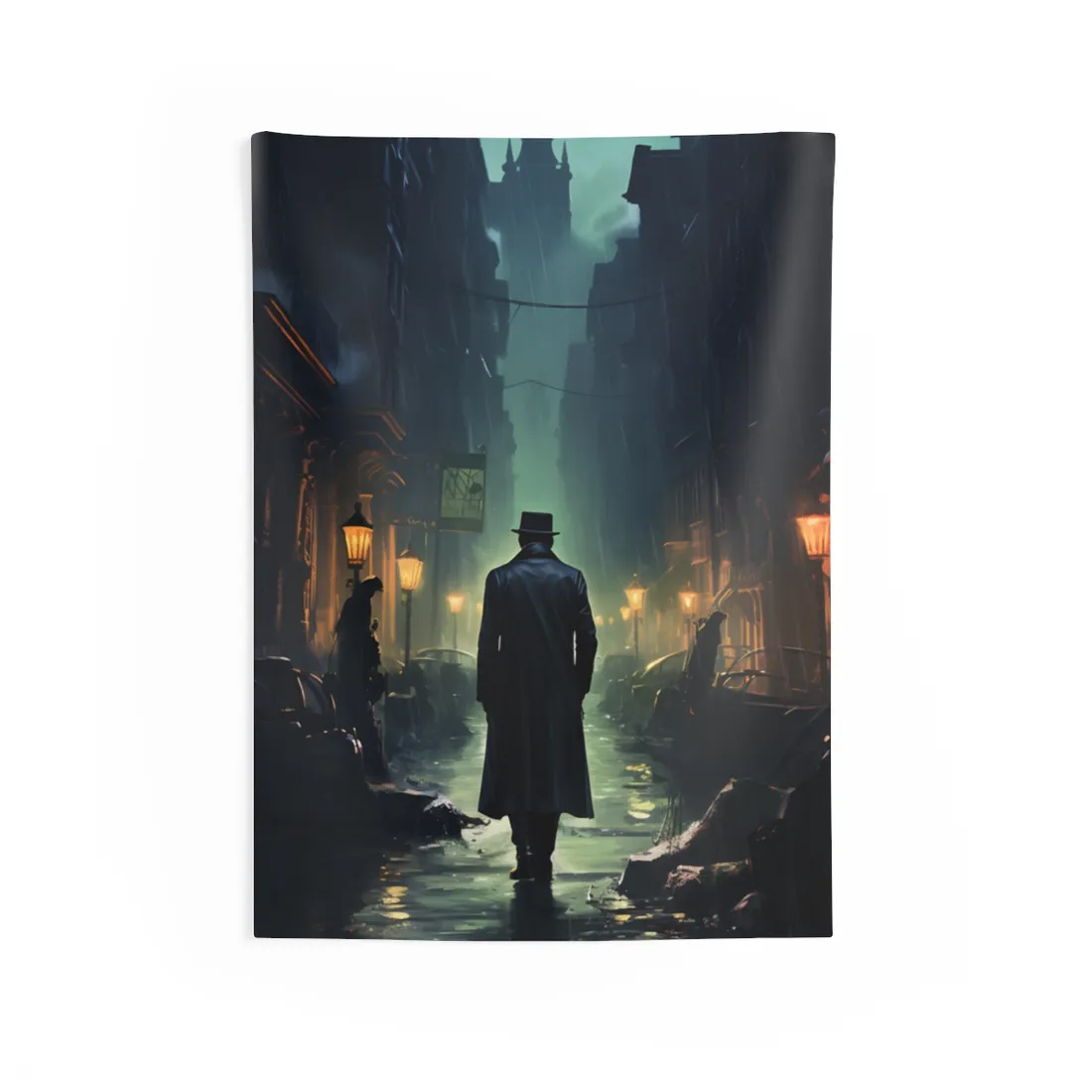 Urban Fantasy Mystery: Hard-Boiled Detective in Cityscape - Wall Tapestry