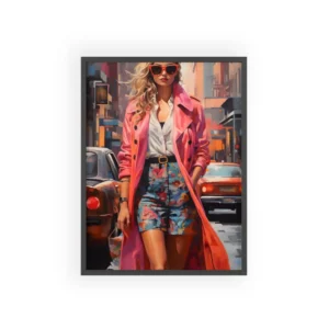 Woman in Pink Trench Coat Framed Poster