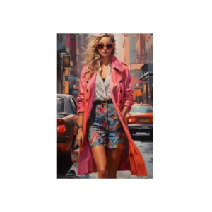 Woman in Pink Trench Coat Metal Poster
