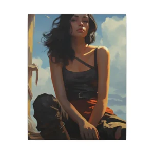 Woman Seated Under Blue Sky Canvas Print