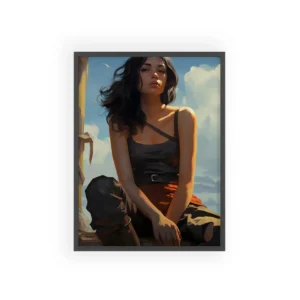 Woman Seated Under Blue Sky Framed Poster