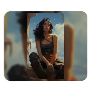 Woman Seated Under Blue Sky Mouse Pad